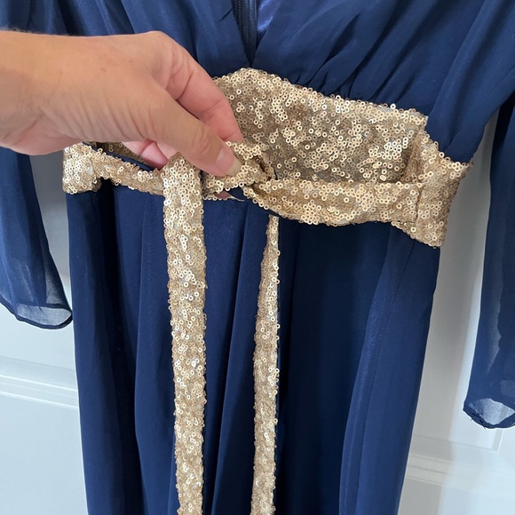 Navy dress with wide gold belting - Picture 7 of 12